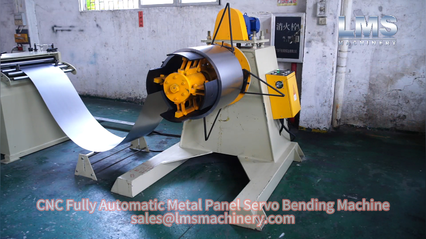 Metal coil decoiler unit for CNC panel bending line